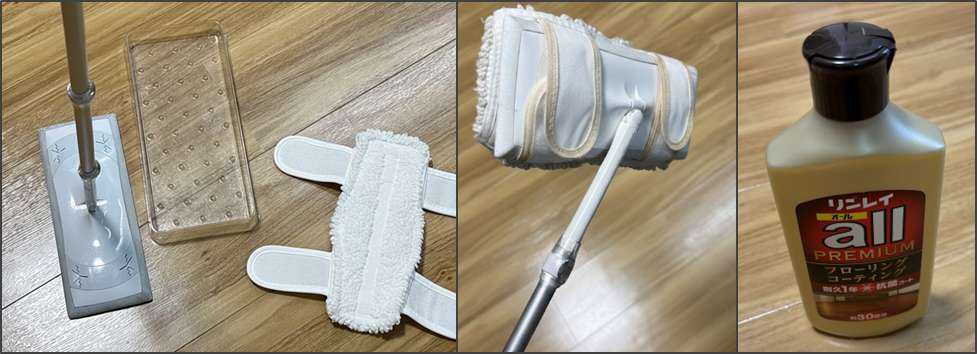 クイックルワイパーにワックス用モップの取り付け
